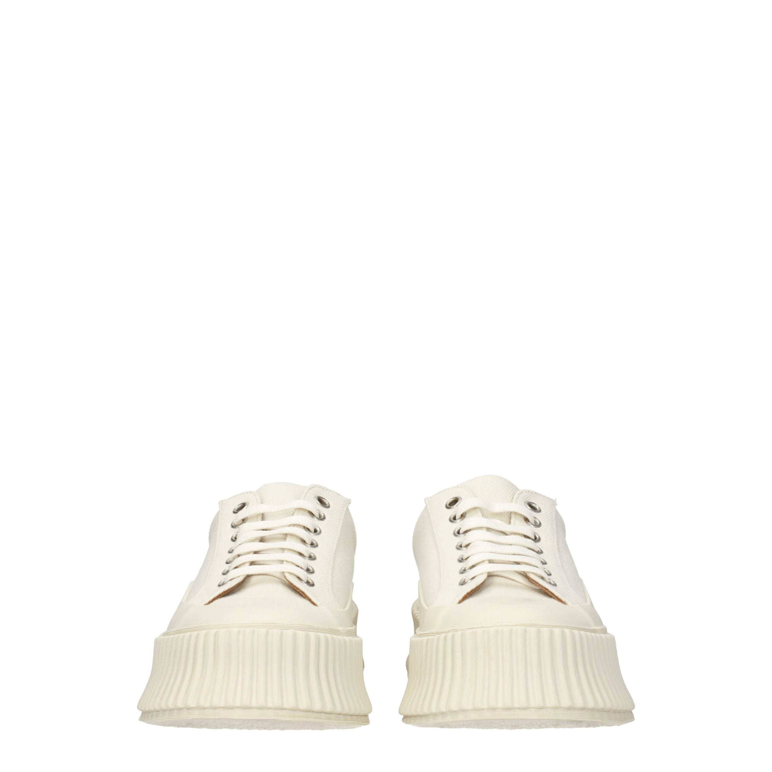 Jil Sander Platform Sneakers in White Fabric with a Vintage Effect