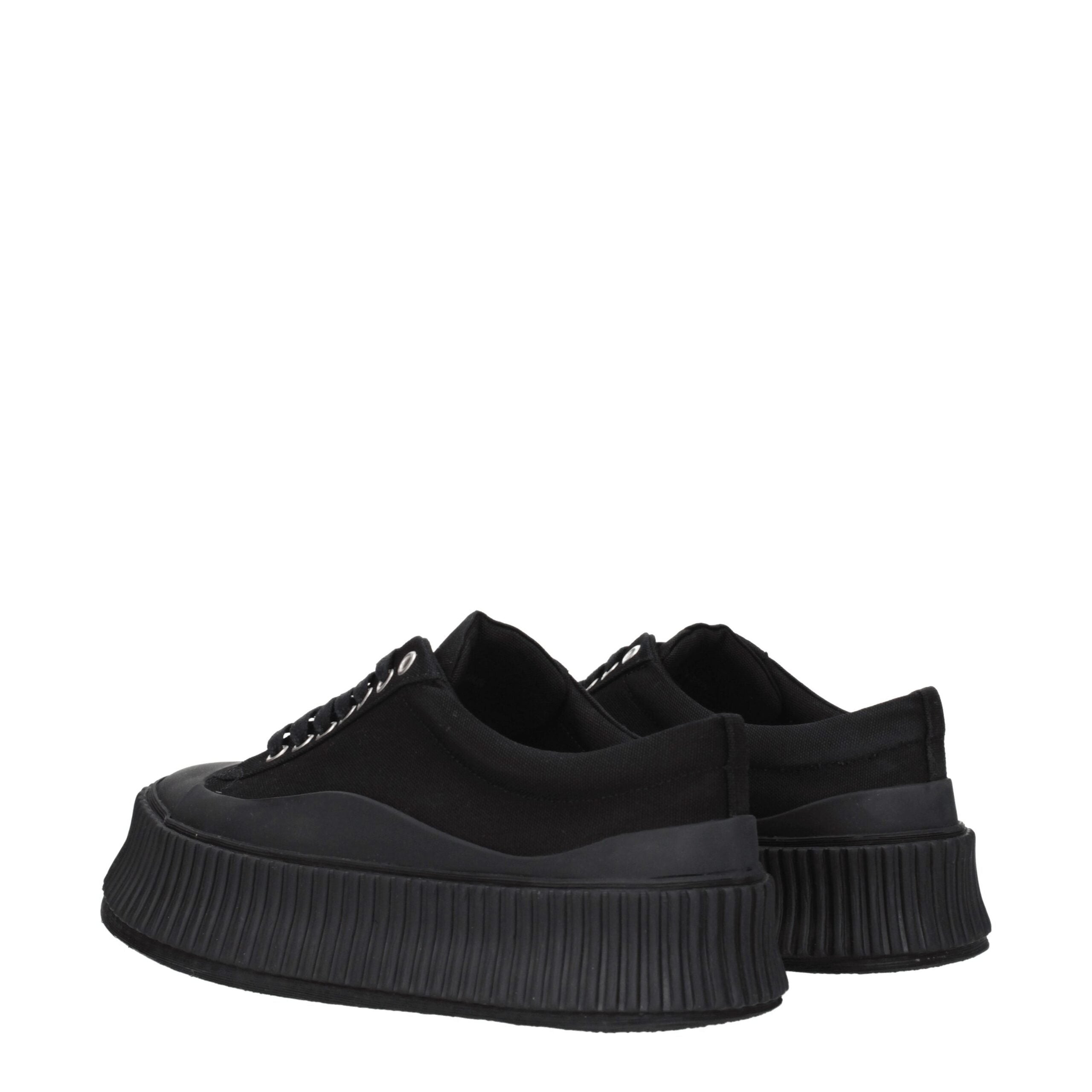 Jil Sander Chunky Sneakers in Black Fabric with Square Toe