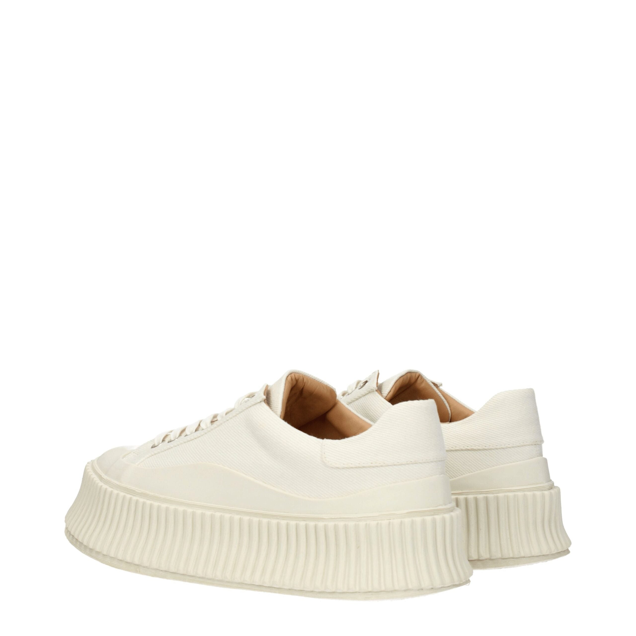 Jil Sander Platform Sneakers in White Fabric with a Vintage Effect