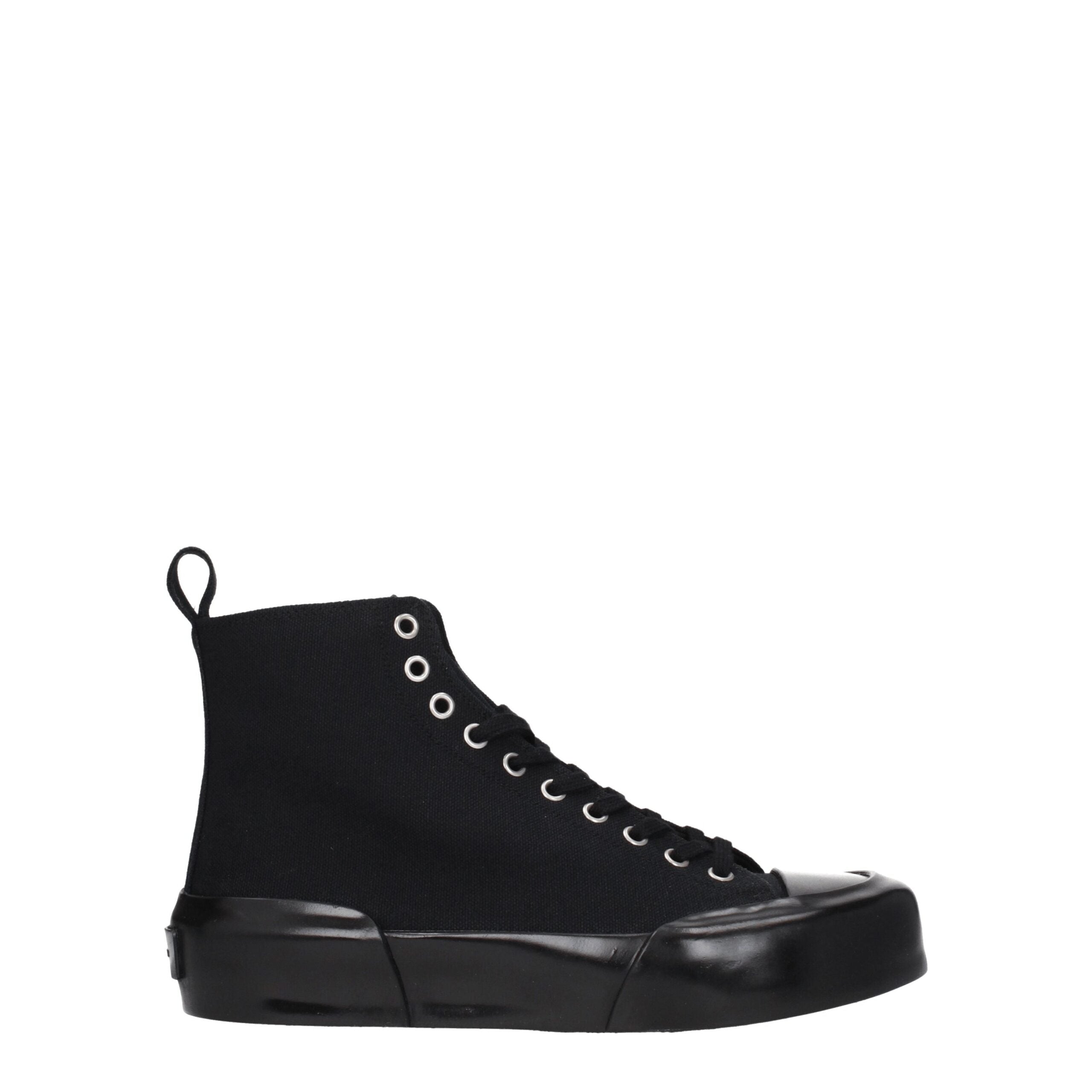 Jil Sander High Top Sneakers in Black Fabric with 4 cm Heel