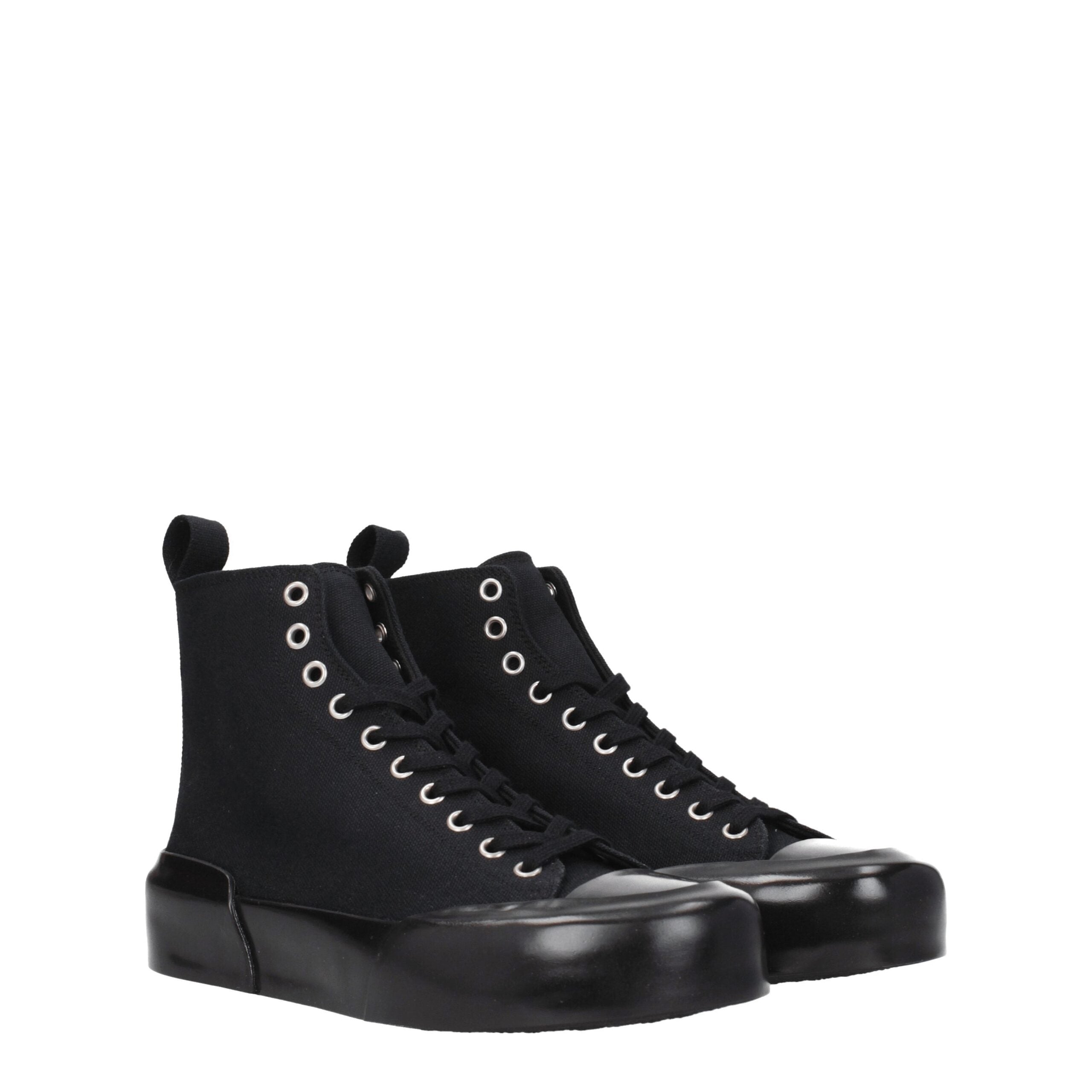Jil Sander High Top Sneakers in Black Fabric with 4 cm Heel