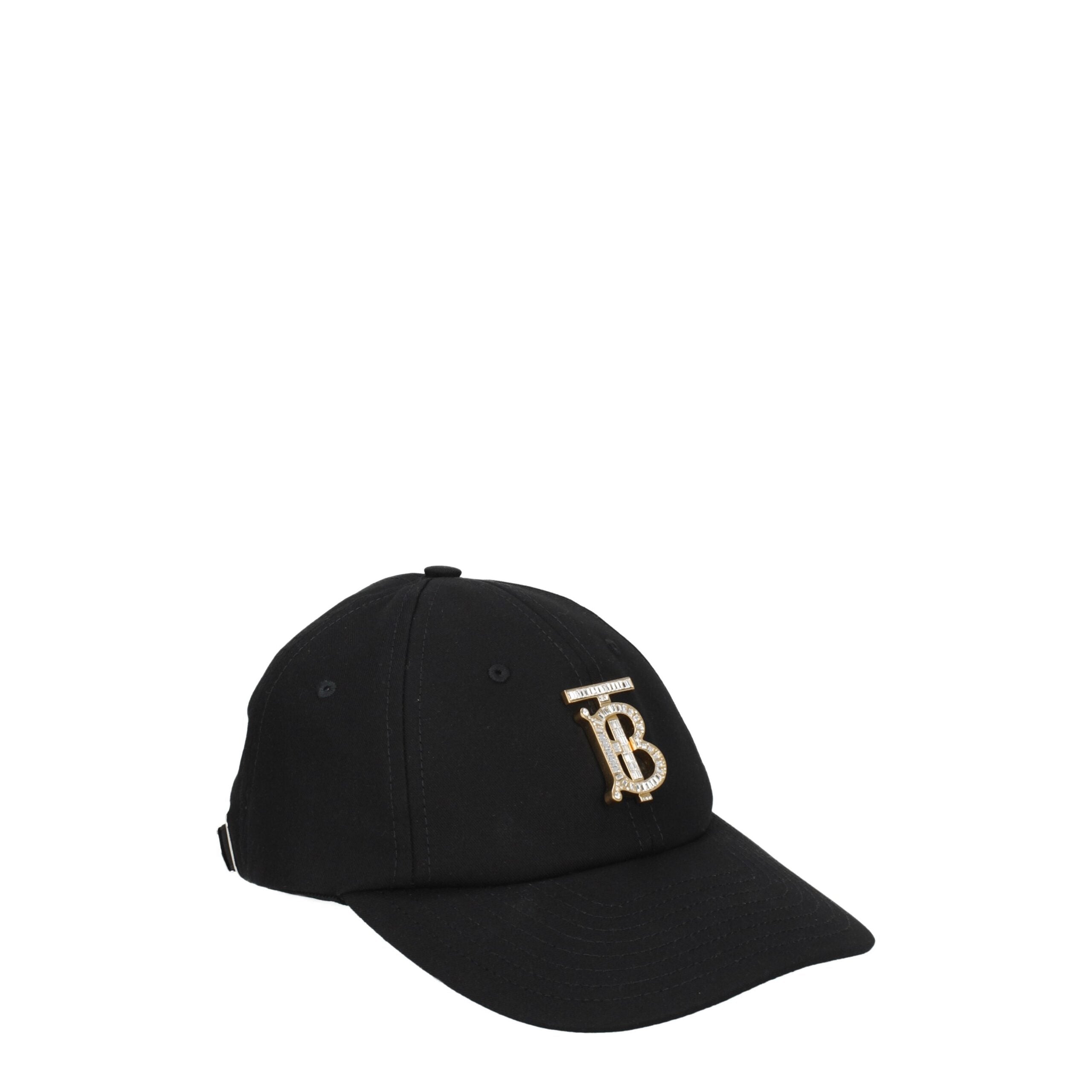 Burberry Black Cotton Baseball Hat with Rhinestones and Front Logo