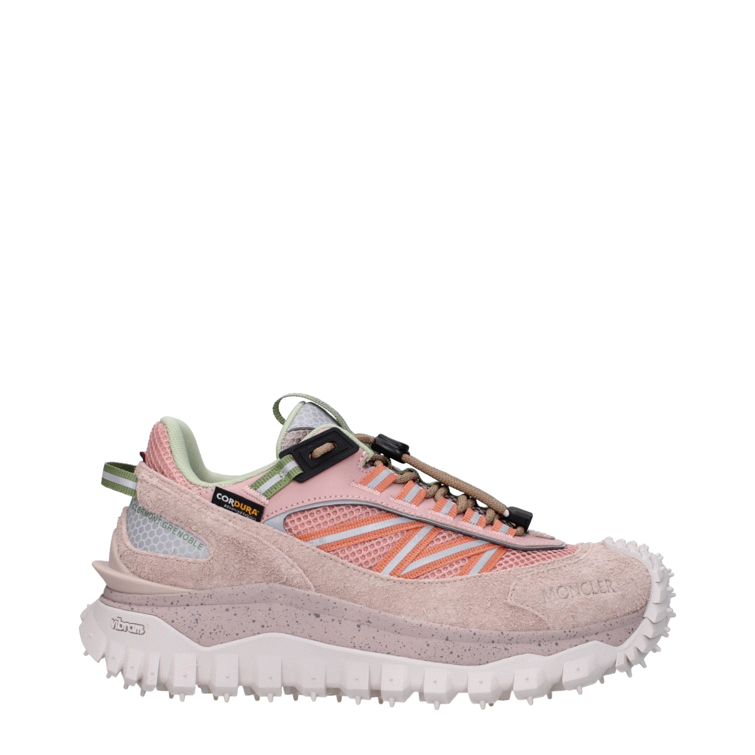 Moncler Athletic Sneakers in Pink Suede with Medium Heel