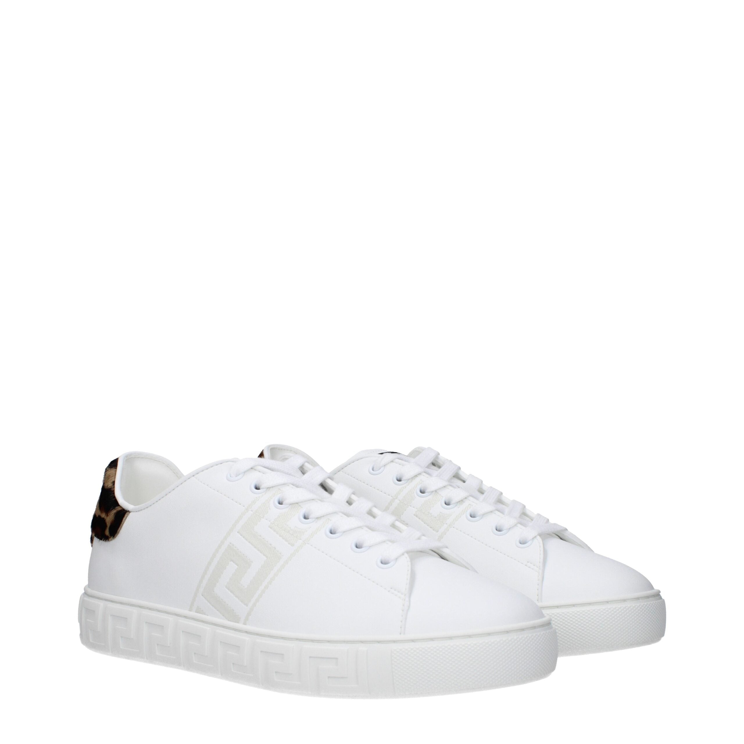 Versace Low-Top Sneakers in White Leather, Multi-Logo and 5.5cm Heel