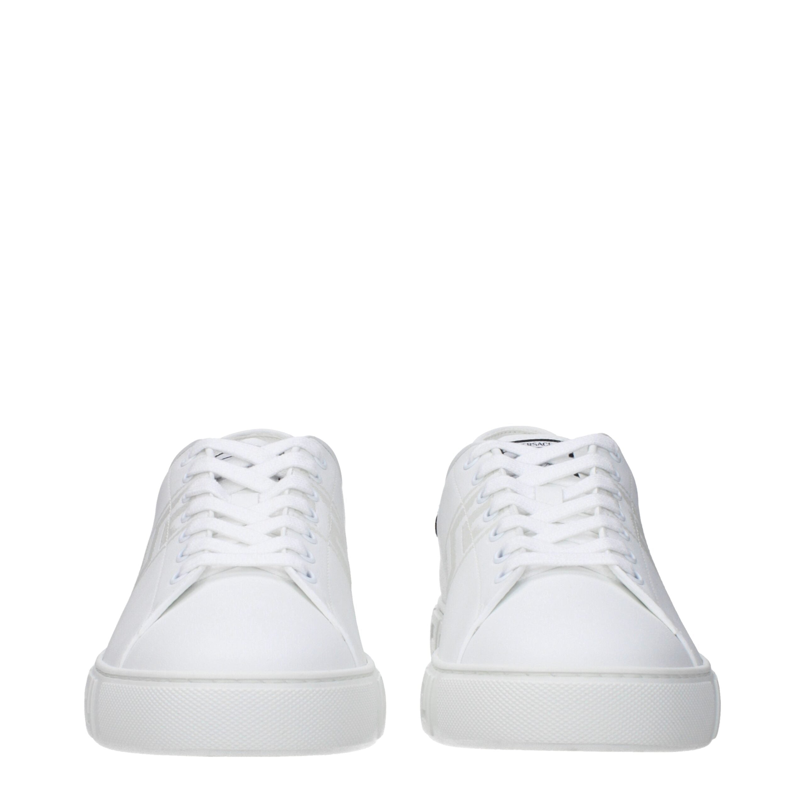 Versace Low-Top Sneakers in White Leather, Multi-Logo and 5.5cm Heel