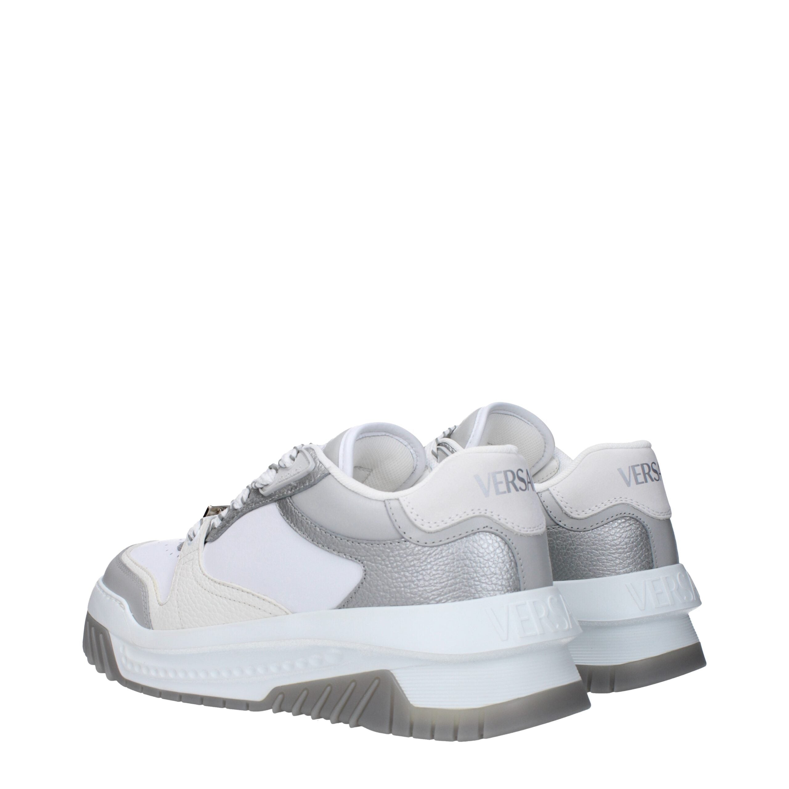 Versace Chunky Sneakers in White Leather, Multi-Logo and 5.5cm Heel