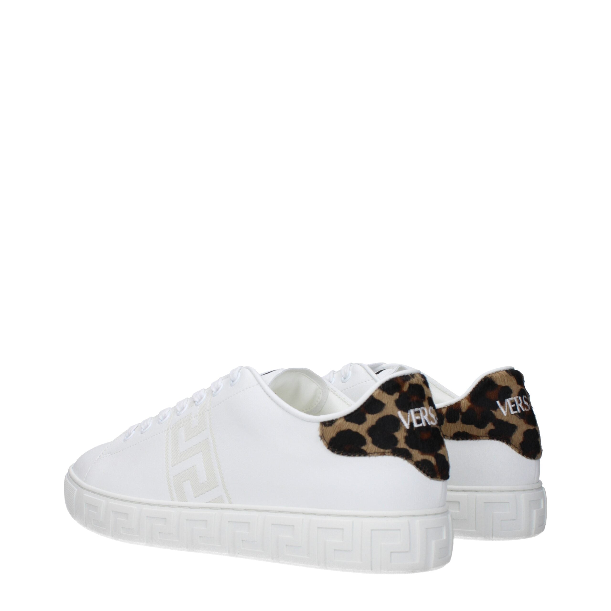 Versace Low-Top Sneakers in White Leather, Multi-Logo and 5.5cm Heel