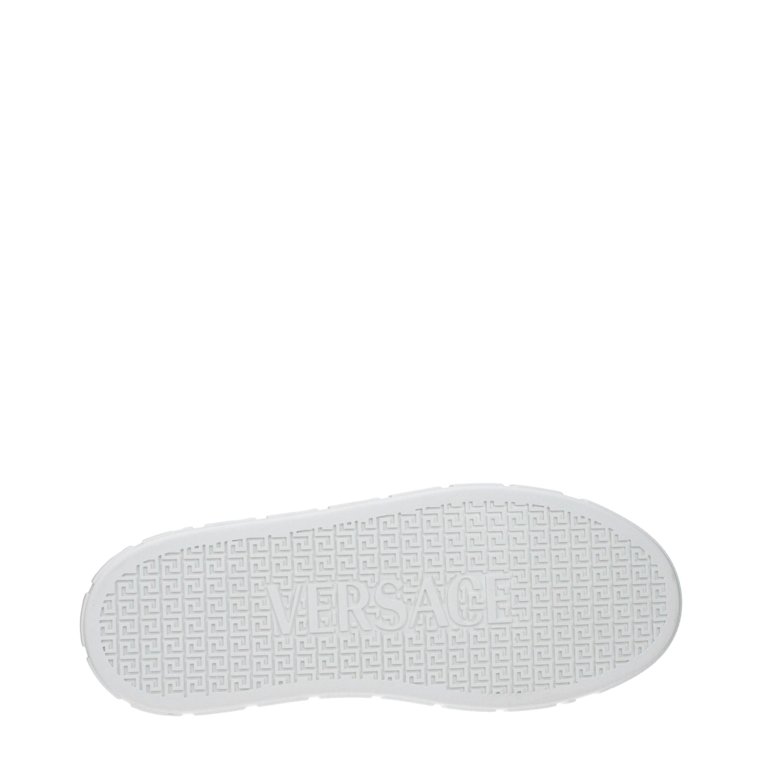Versace Low-Top Sneakers in White Leather, Multi-Logo and 5.5cm Heel