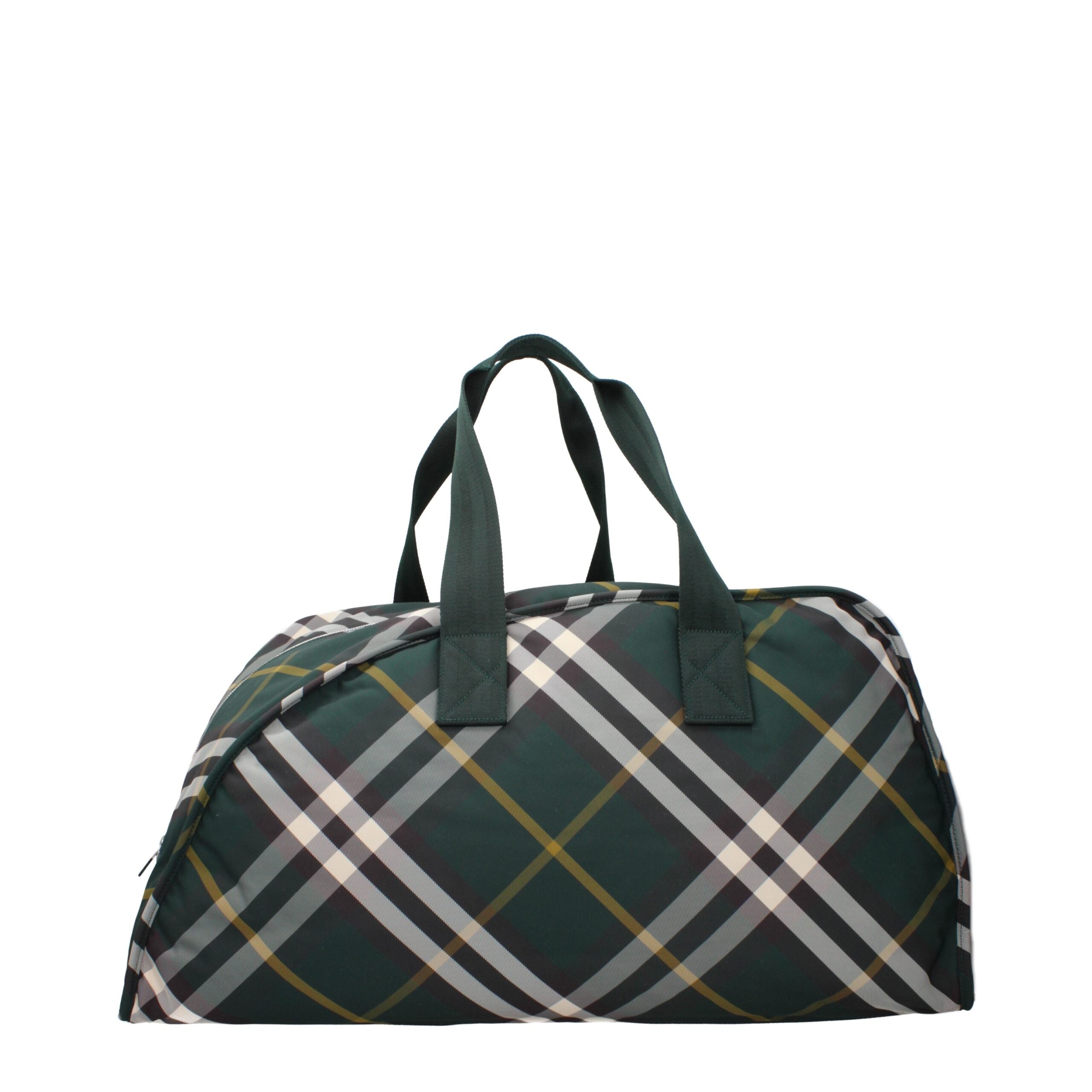 Burberry Maxi Travel Bag in Green Check Fabric, Zip Closure