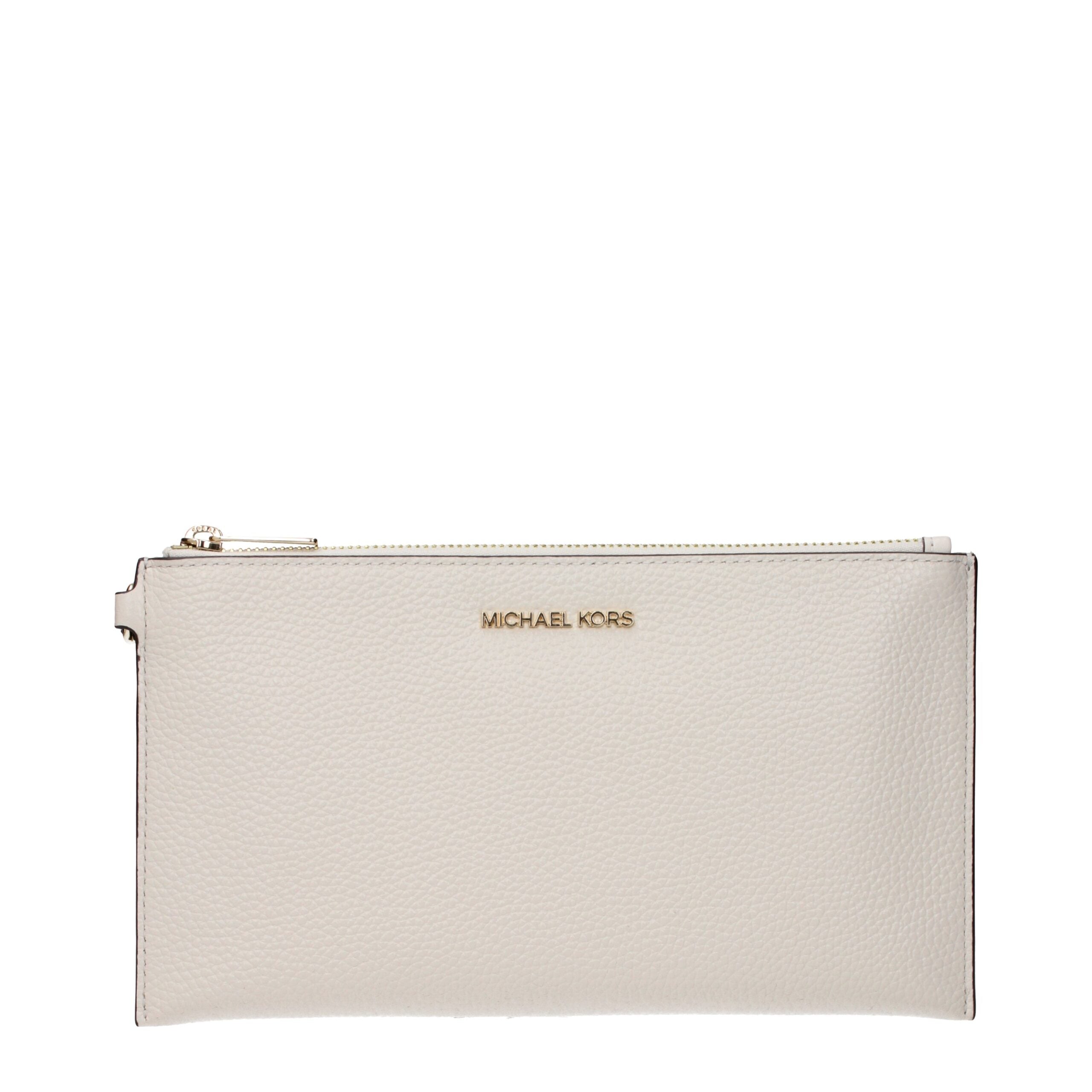 Pochette Michael Kors Wristlet Clutch Bag Pelle Beige