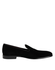 Dolce & Gabbana Black Velvet Slip On Loafers Men Formal Shoes