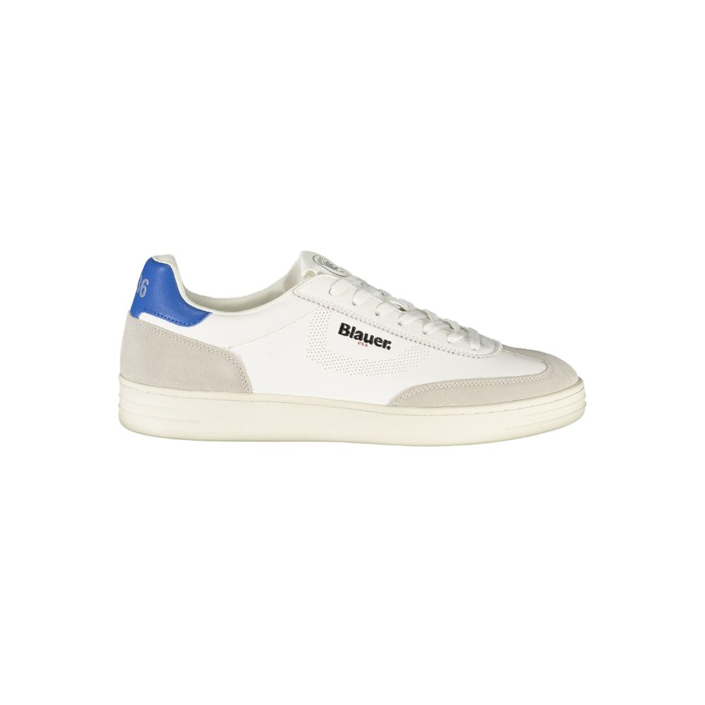 Blauer Men's White Sports Sneakers with Contrasting Royal Blue Details and Removable Insole