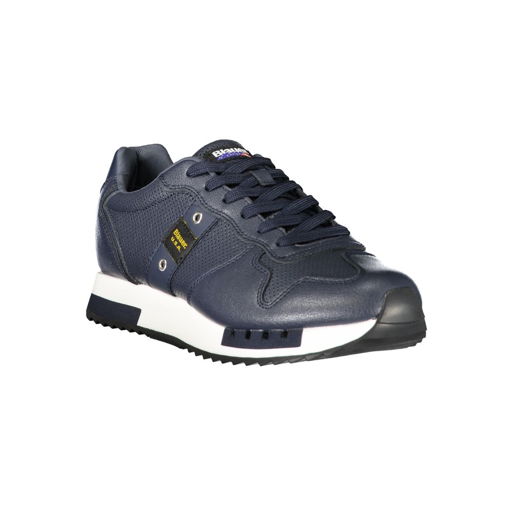 Blauer Men's Blue Leather Sports Sneakers with Contrasting Details and Removable Insole