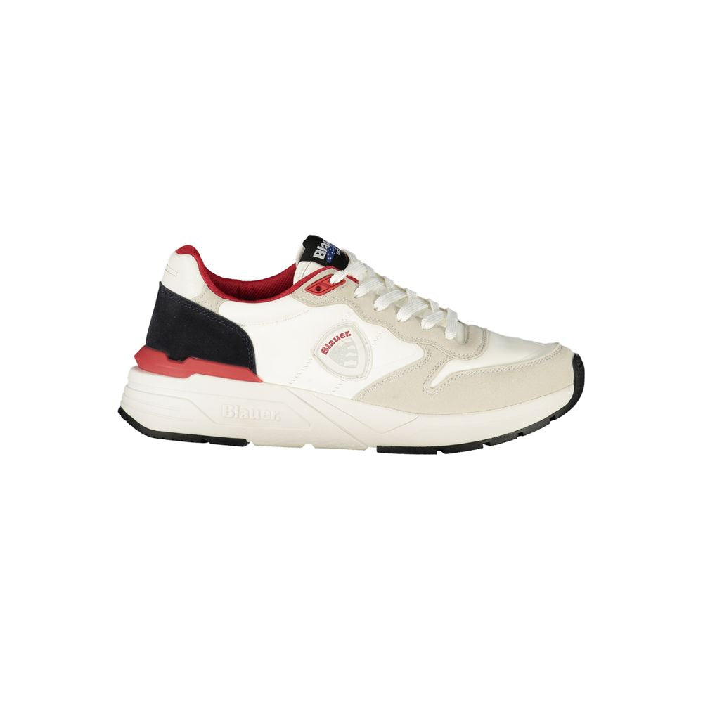 Blauer Men's White Polyester Sports Sneakers with Red Details and Logo