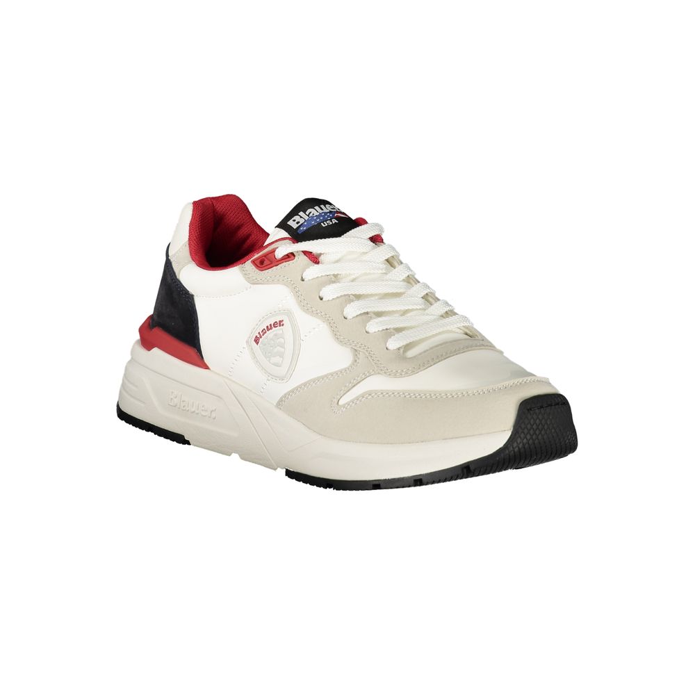 Blauer Men's White Polyester Sports Sneakers with Red Details and Logo