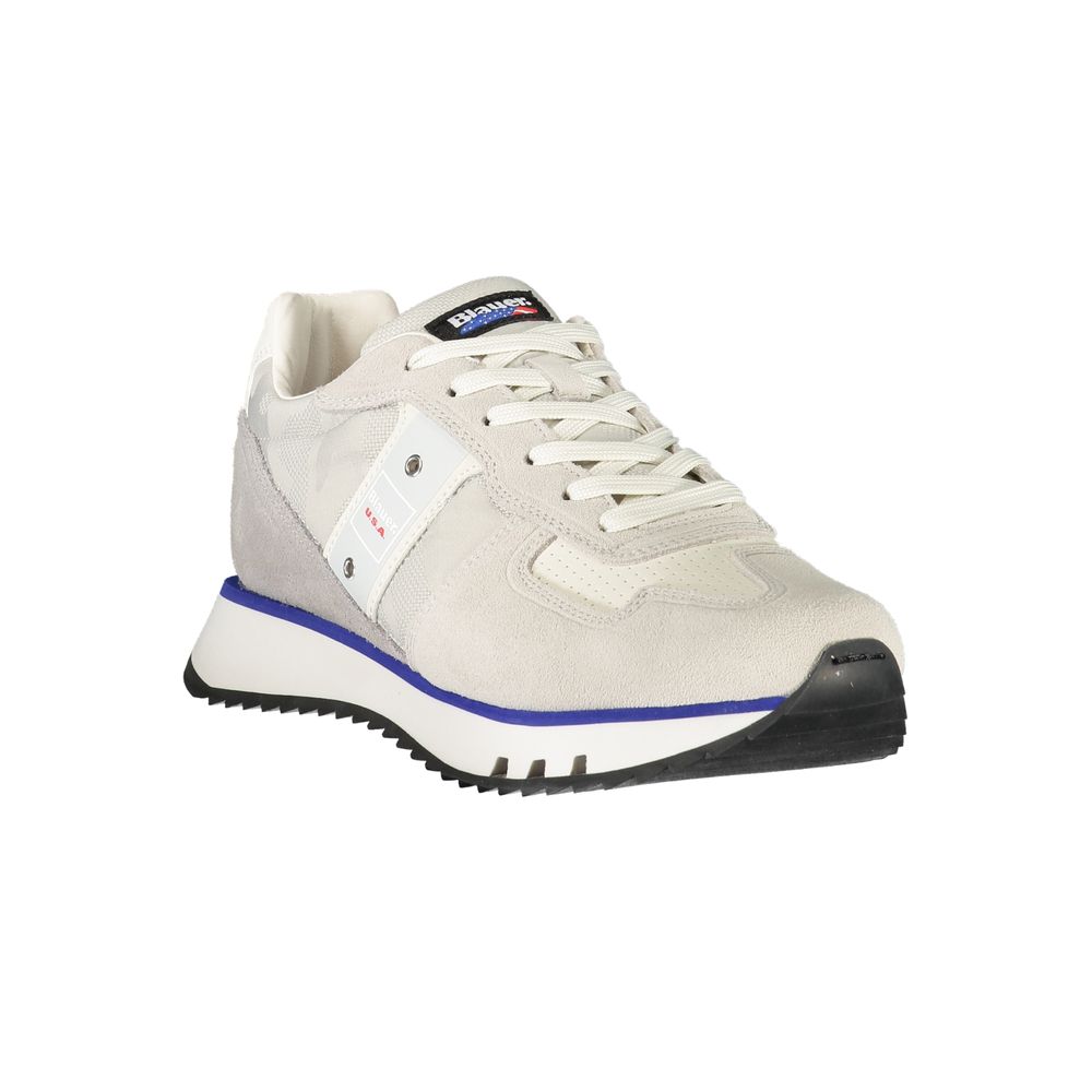 Blauer Men's Grey Leather Sports Sneakers with Contrasting Details and Logo