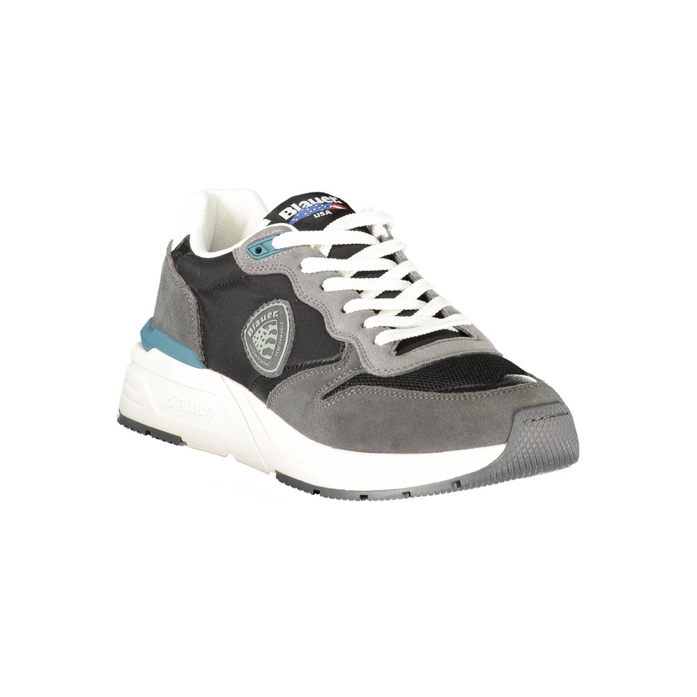 Blauer Men's Black Leather Sports Sneakers with Contrasting Details and Logo
