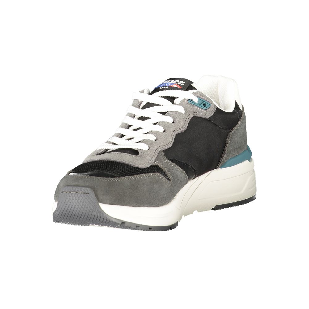 Blauer Men's Black Leather Sports Sneakers with Contrasting Details and Logo