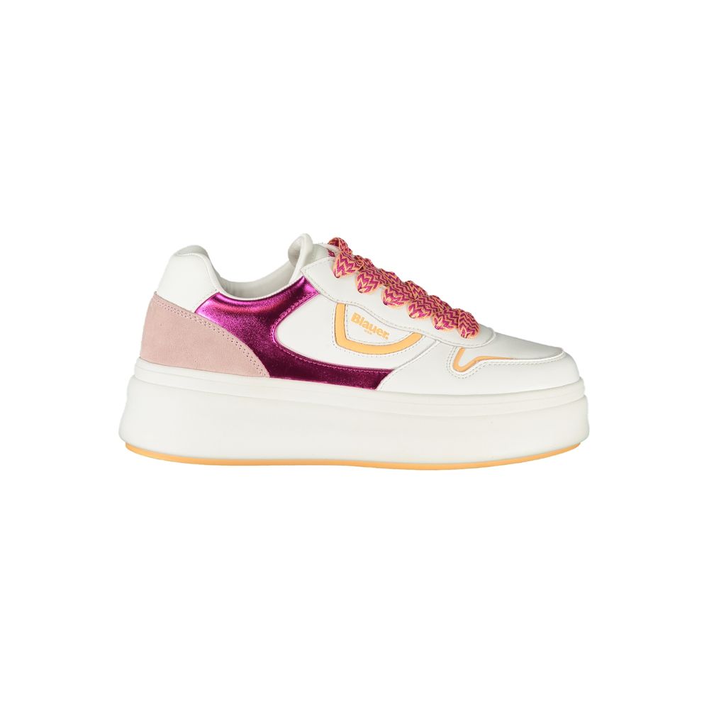 Blauer Women's White Sports Sneakers with Fuchsia Details and Extra Laces