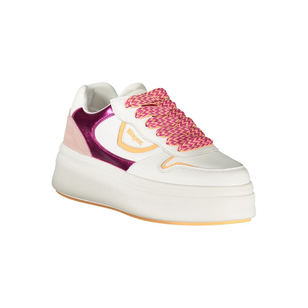 Blauer Women's White Sports Sneakers with Fuchsia Details and Extra Laces