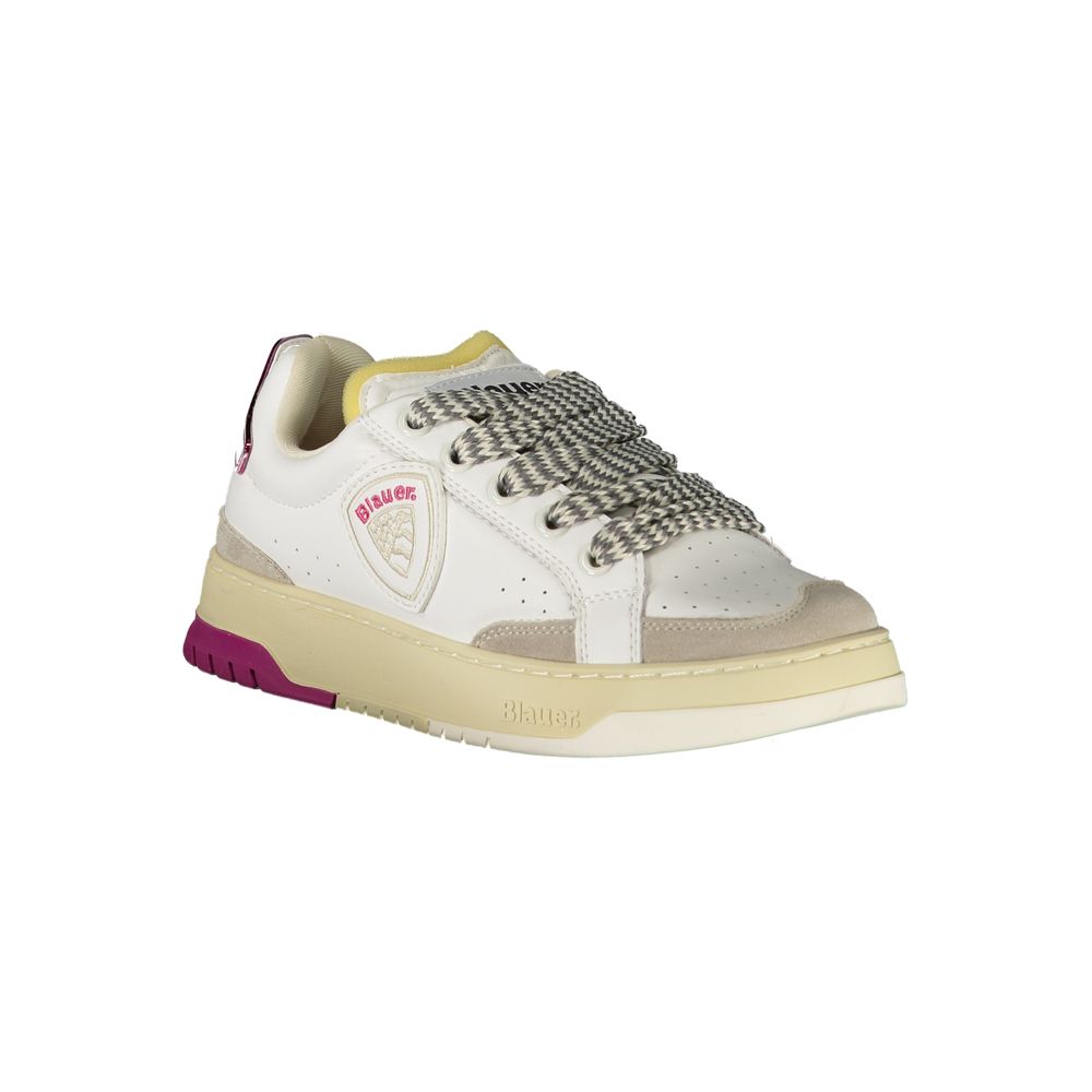 Blauer Women's White Sports Sneakers with Grey and Fuchsia Details
