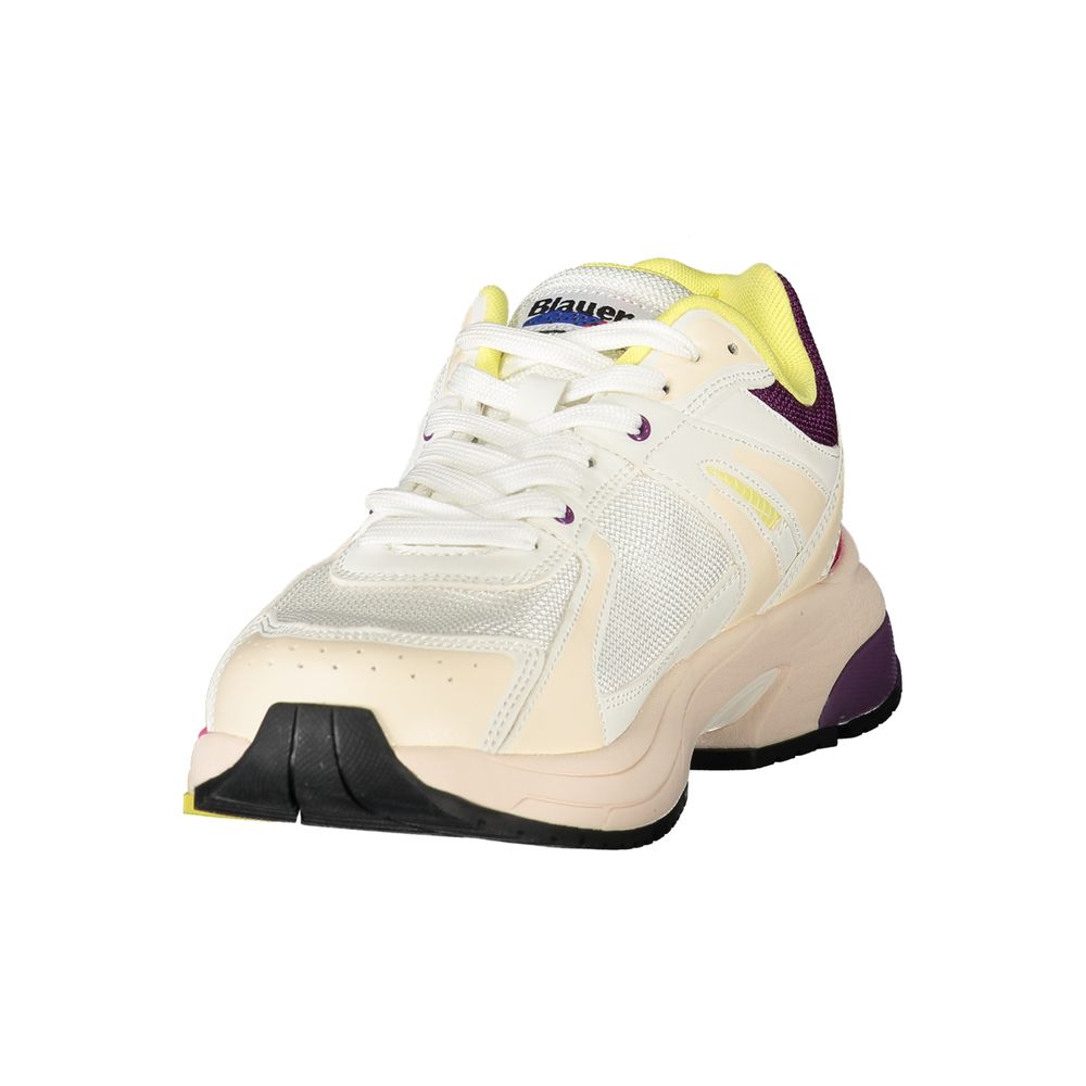 Blauer Women's White Sports Sneakers with Purple, Pink, and Yellow Details