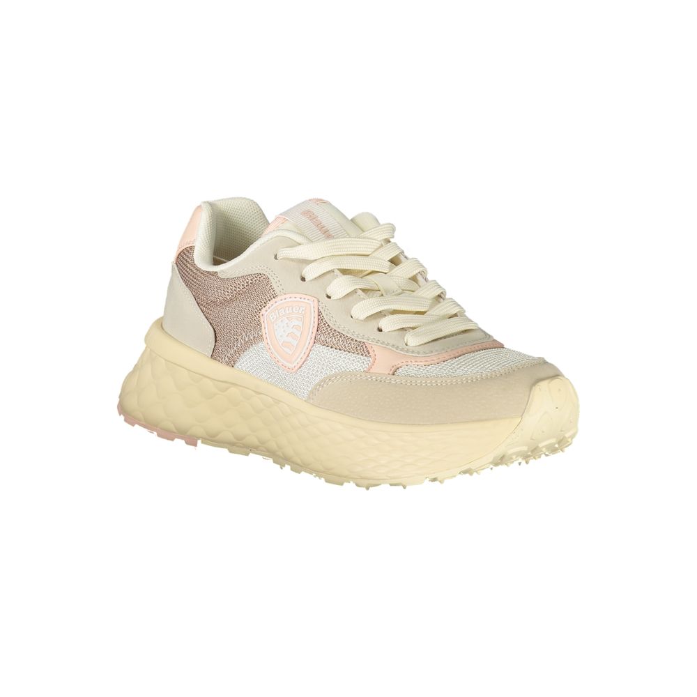 Blauer Women's Beige Sports Sneakers with Contrasting Pink Details and Removable Insole