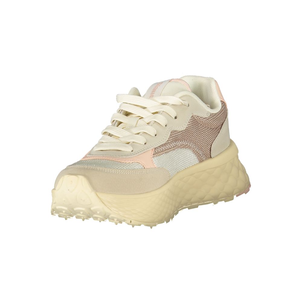 Blauer Women's Beige Sports Sneakers with Contrasting Pink Details and Removable Insole