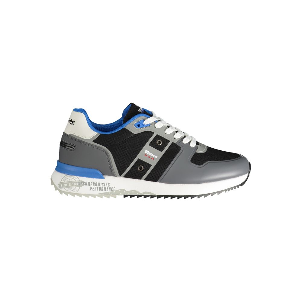 Blauer Men's Sneakers in Grey Polyurethane, Contrasting Pink Details and Logo