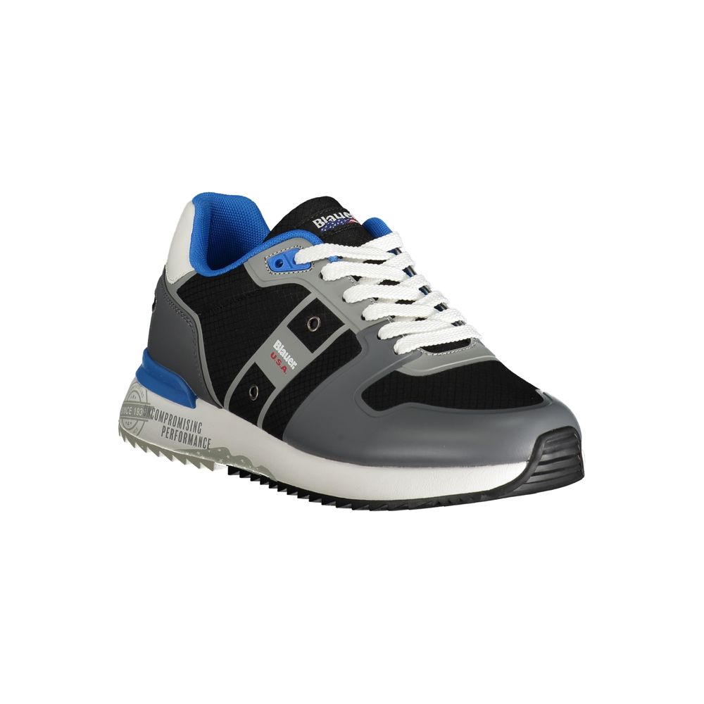Blauer Men's Sneakers in Grey Polyurethane, Contrasting Pink Details and Logo