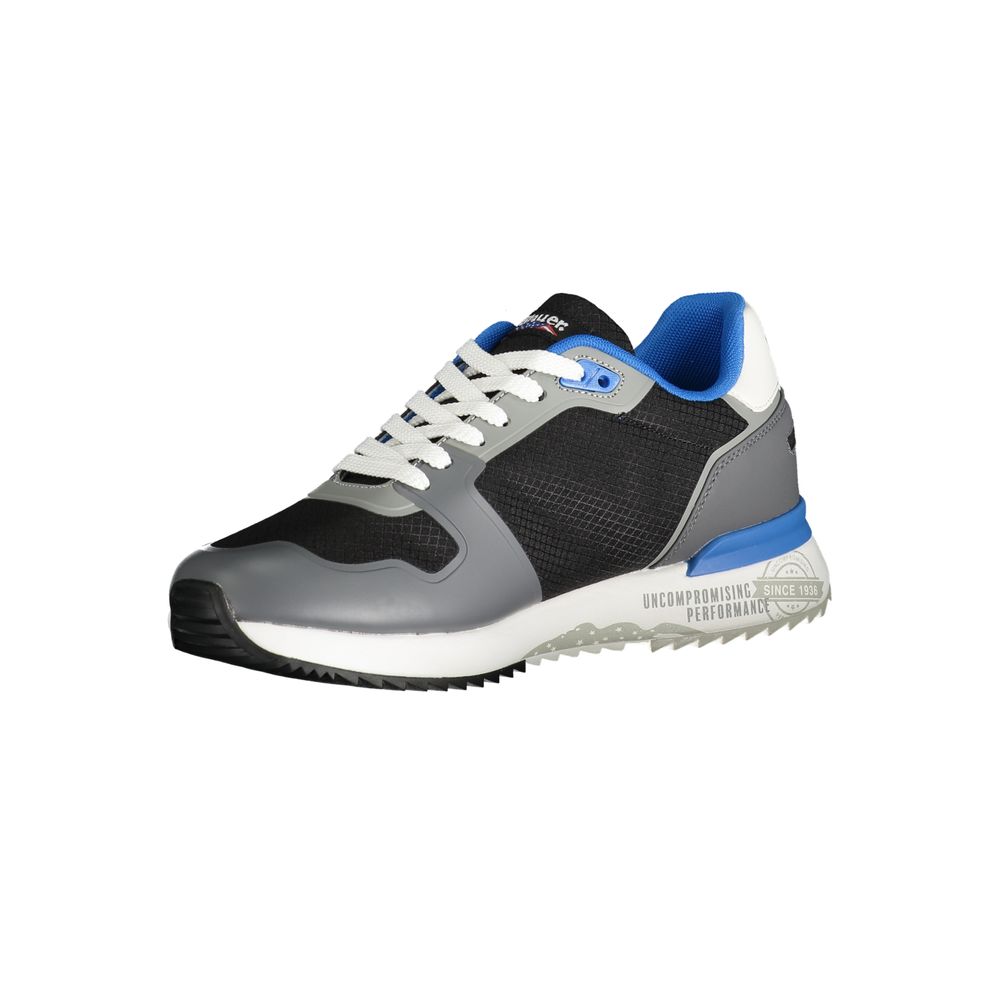 Blauer Men's Sneakers in Grey Polyurethane, Contrasting Pink Details and Logo
