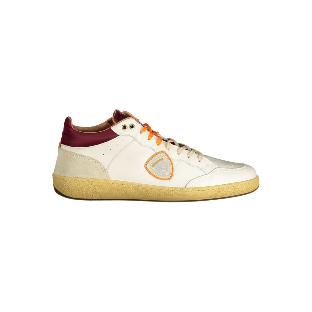 Blauer Men's White Leather Sneakers with Contrasting Details and Logo