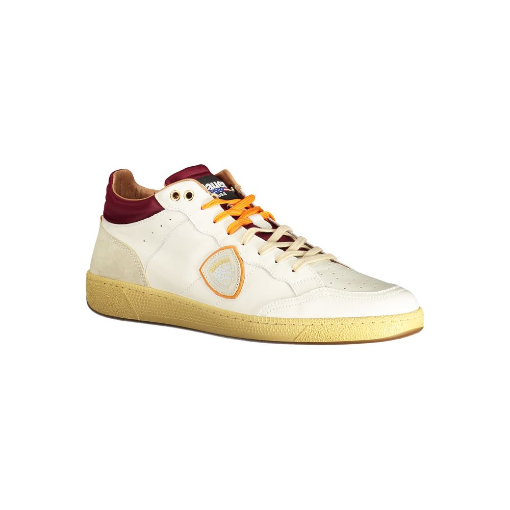 Blauer Men's White Leather Sneakers with Contrasting Details and Logo