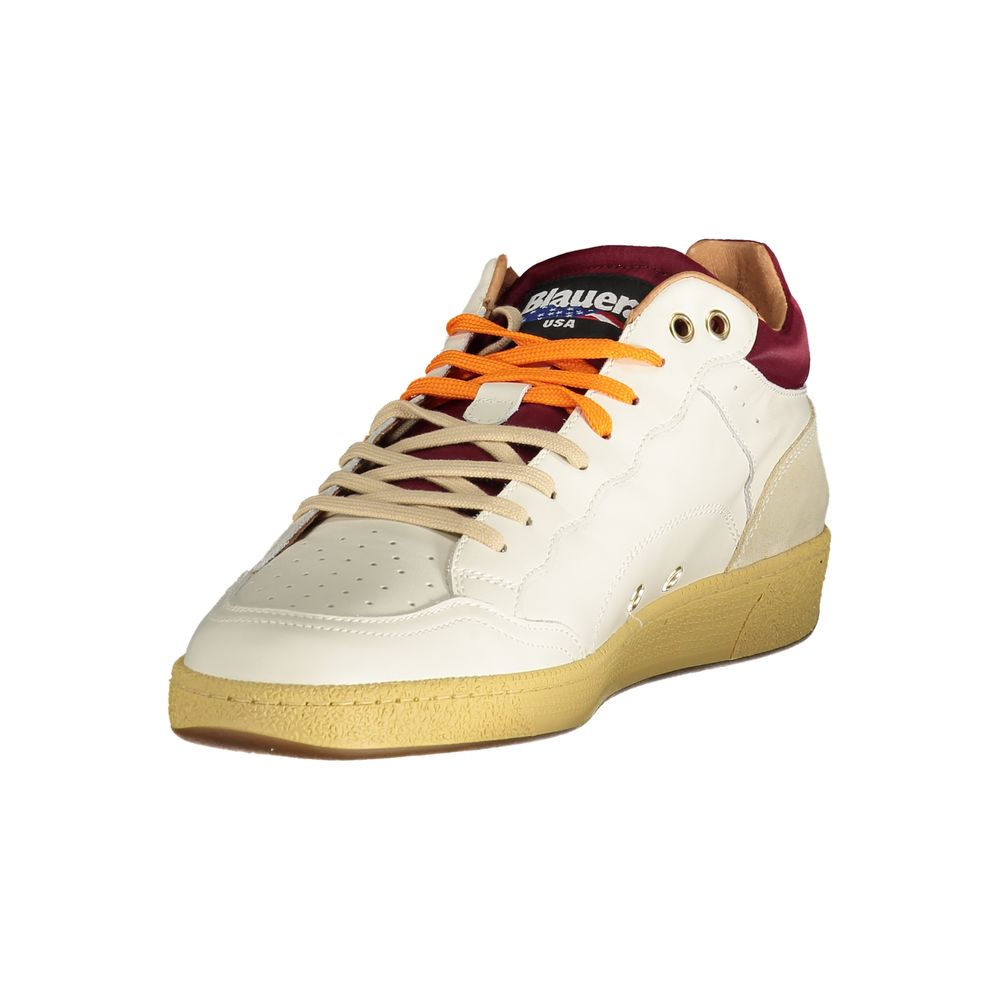 Blauer Men's White Leather Sneakers with Contrasting Details and Logo