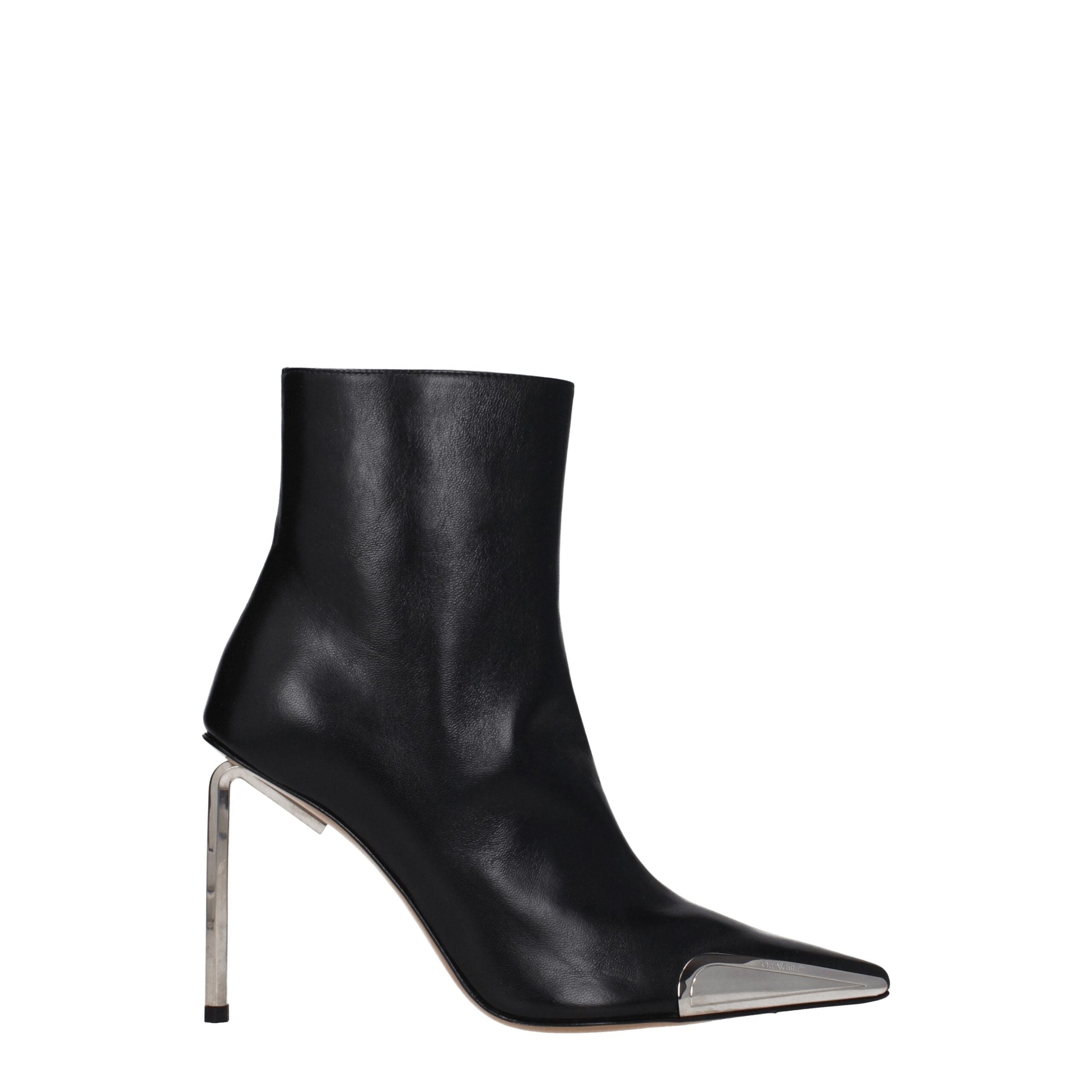 Off-White Black Leather Ankle Boots with 10cm High Heel