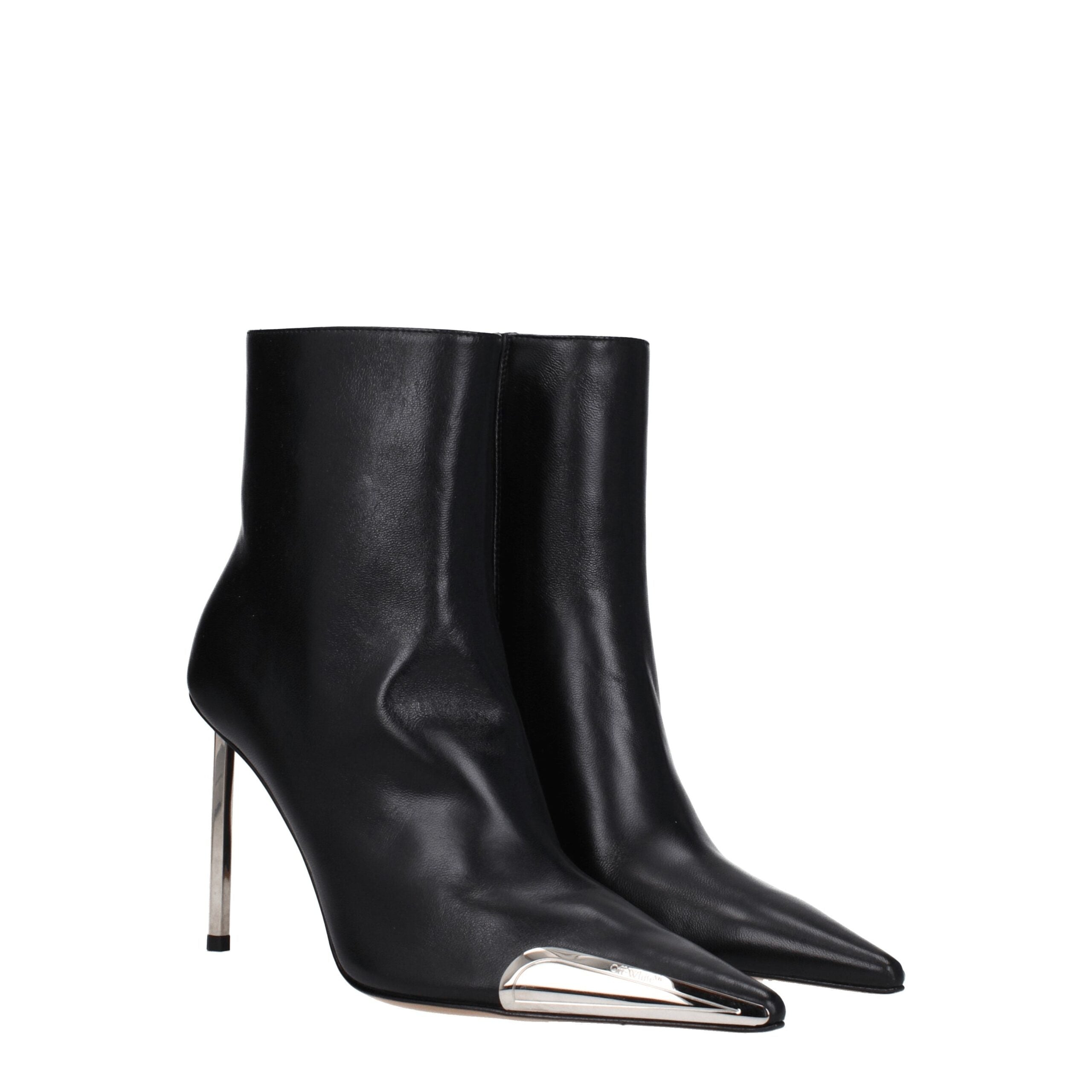 Off-White Black Leather Ankle Boots with 10cm High Heel