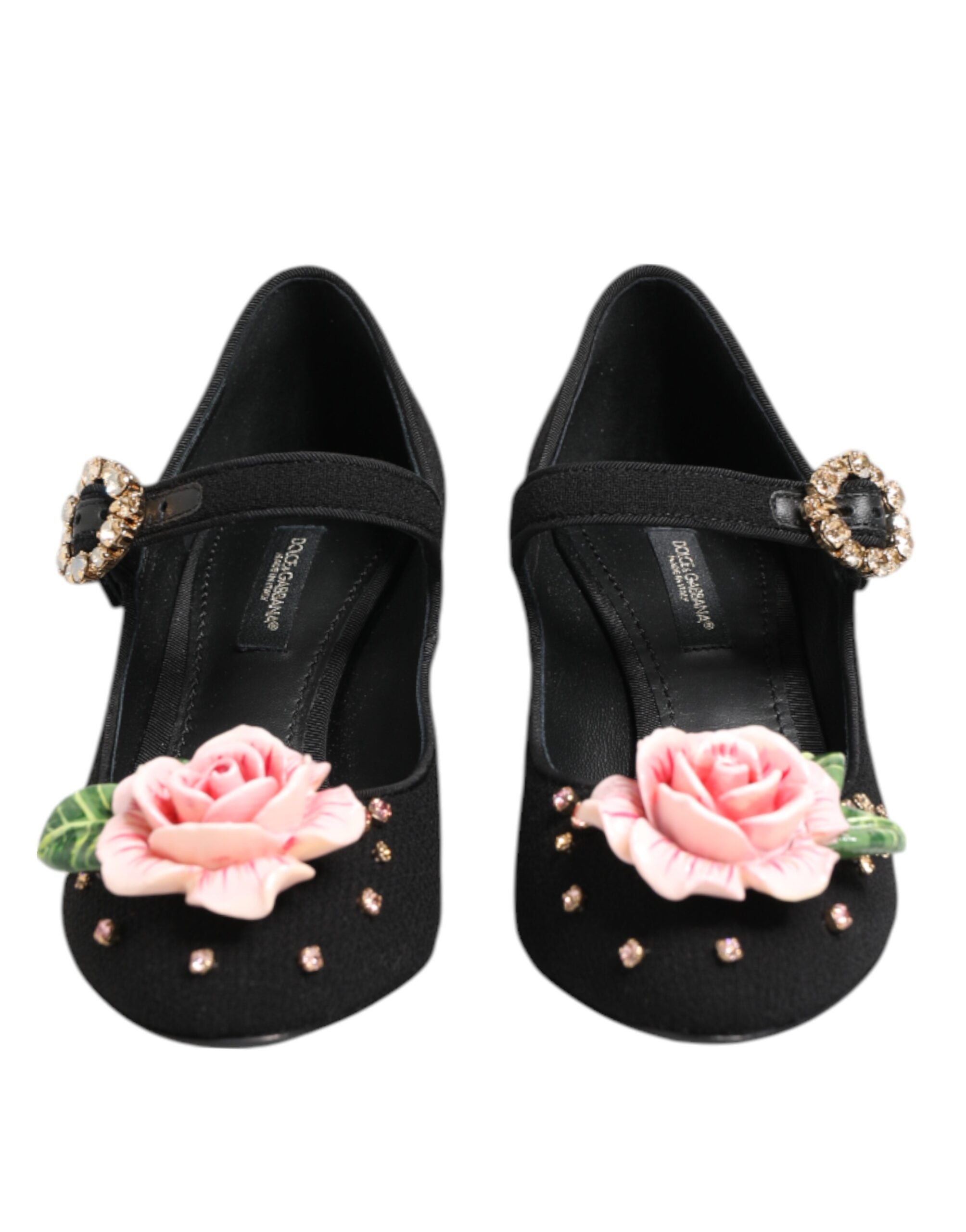 Dolce & Gabbana Black Flower Crystal Embellished Mary Jane Shoes