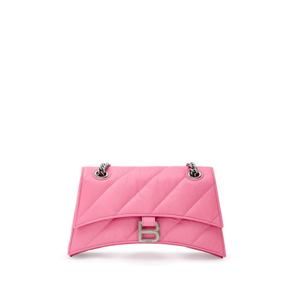 Balenciaga Crush Matelassé Shoulder Bag in Pink Leather with Chain