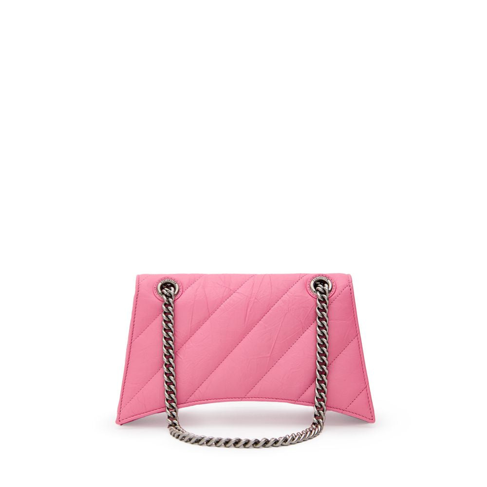 Balenciaga Crush Matelassé Shoulder Bag in Pink Leather with Chain
