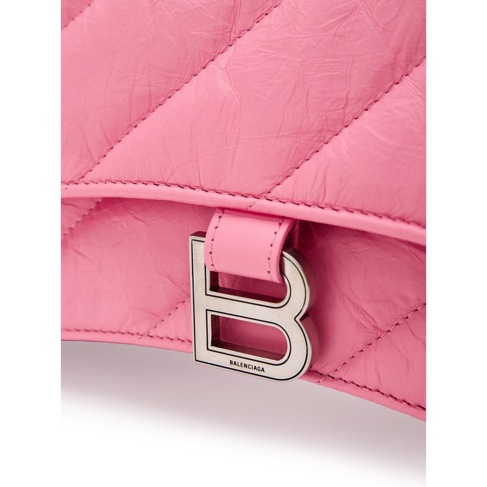 Balenciaga Crush Matelassé Shoulder Bag in Pink Leather with Chain