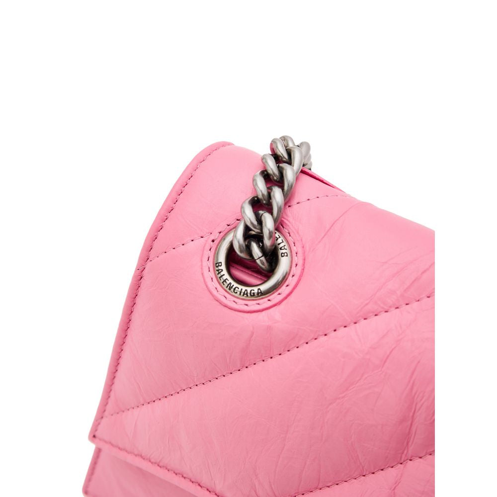 Balenciaga Crush Matelassé Shoulder Bag in Pink Leather with Chain