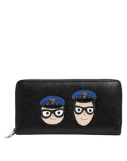 Dolce & Gabbana Black Leather #DGFAMILY Zipper Continental Mens Wallet