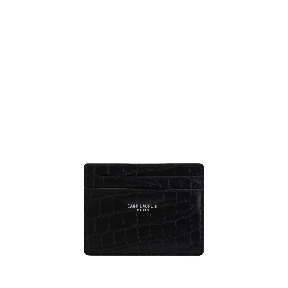 Saint Laurent Black Card Holder in Animal-Effect Leather with Monogram