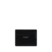 Saint Laurent Black Card Holder in Animal-Effect Leather with Monogram