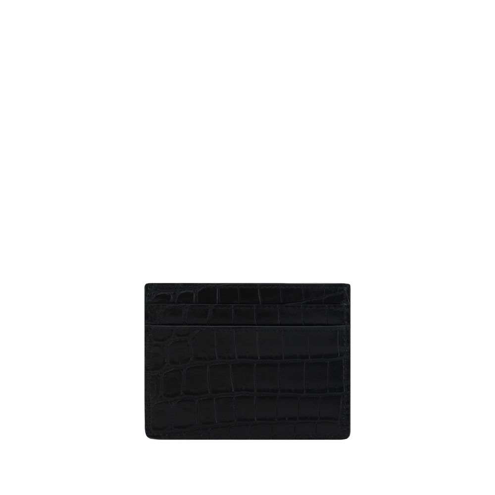 Saint Laurent Black Card Holder in Animal-Effect Leather with Monogram