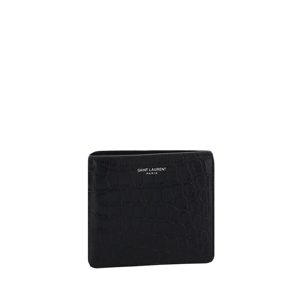 Saint Laurent Black Leather Billfold Wallet with Monogram