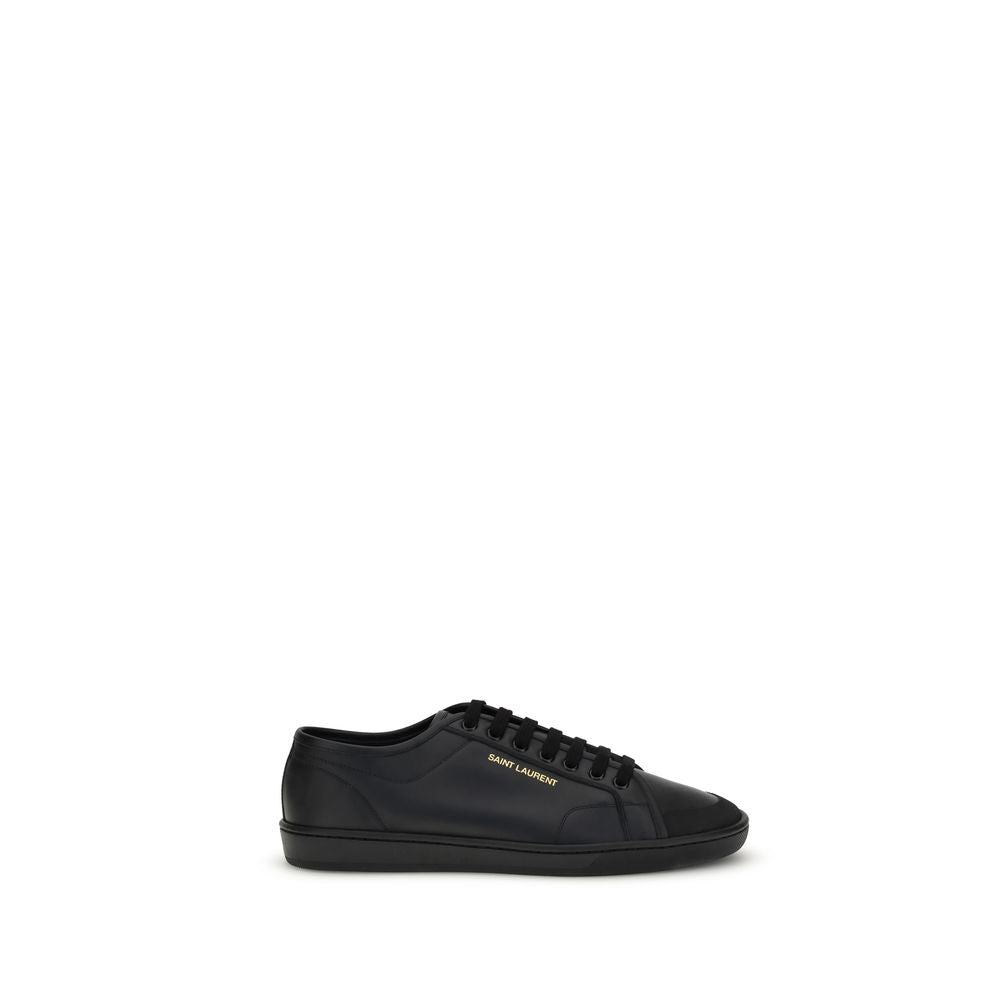 Saint Laurent Gym Sneakers Basse Nere in Pelle con Firma Oro
