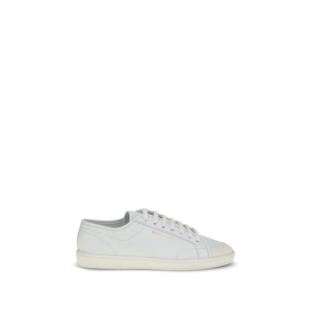 Saint Laurent Gym Sneakers Basse Bianche in Pelle con Firma Oro