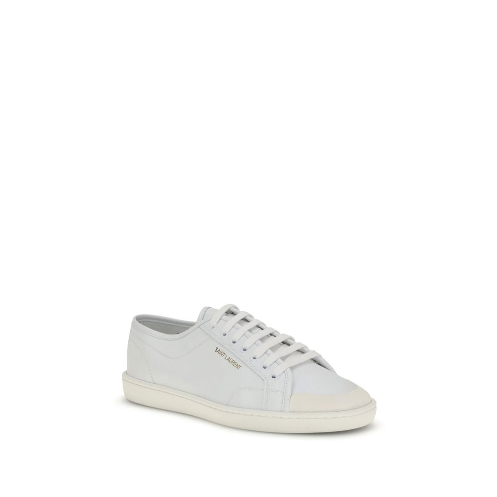 Saint Laurent Gym Sneakers Basse Bianche in Pelle con Firma Oro