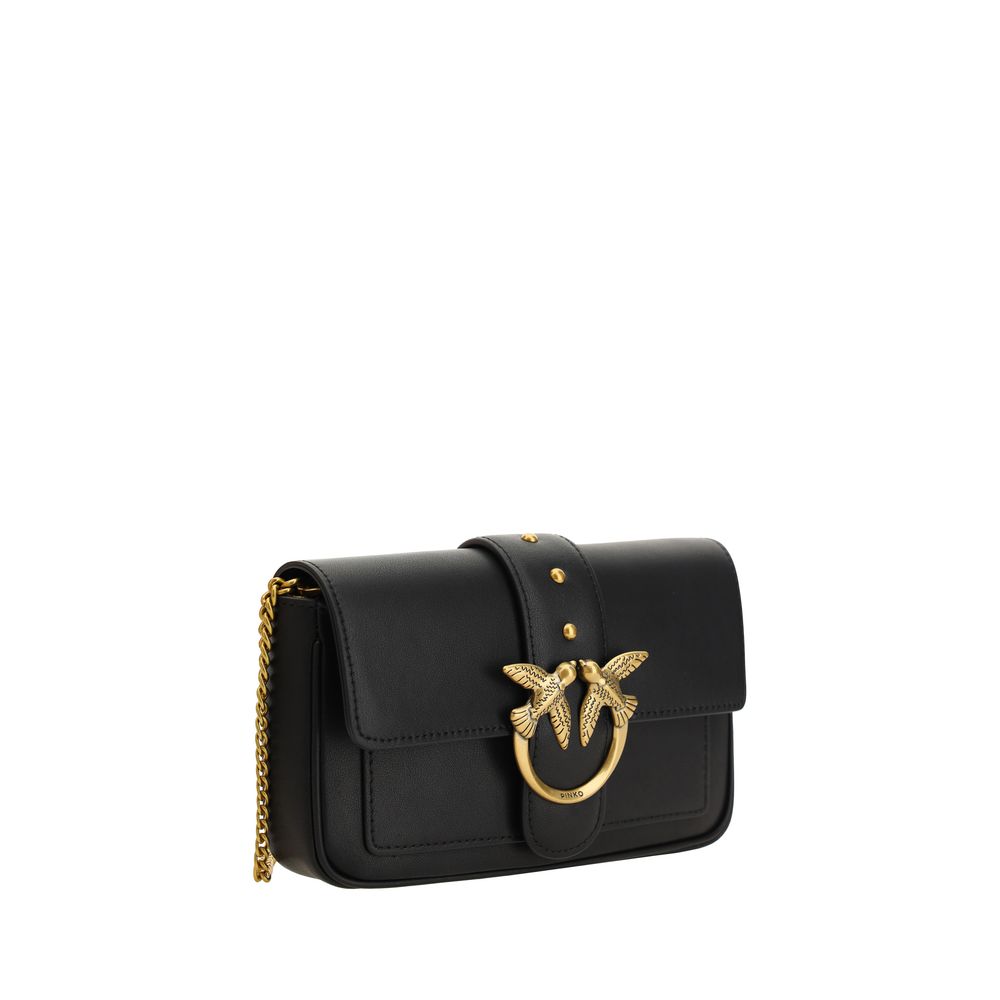 PINKO Love One Borsa a Tracolla Piccola in Pelle Nera SS26